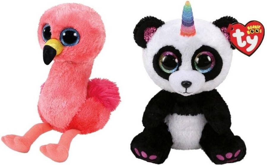 Ty Knuffel Beanie Boo's Gilda Flamingo & Paris Panda