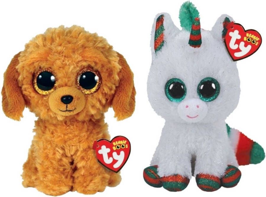 Ty Knuffel Beanie Boo&apos;s Golden Doodle Dog & Christmas Unicorn