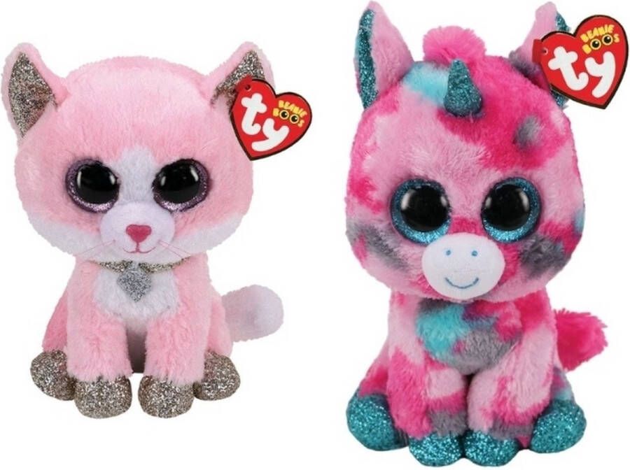 Ty Knuffel Beanie Boo's Gumball Unicorn & Fiona Pink Cat