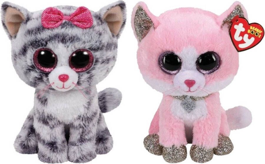 Ty Knuffel Beanie Boo&apos;s Kiki Cat & Fiona Pink Cat