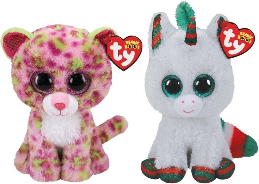 Ty Knuffel Beanie Boo&apos;s Lainey Leopard & Christmas Unicorn