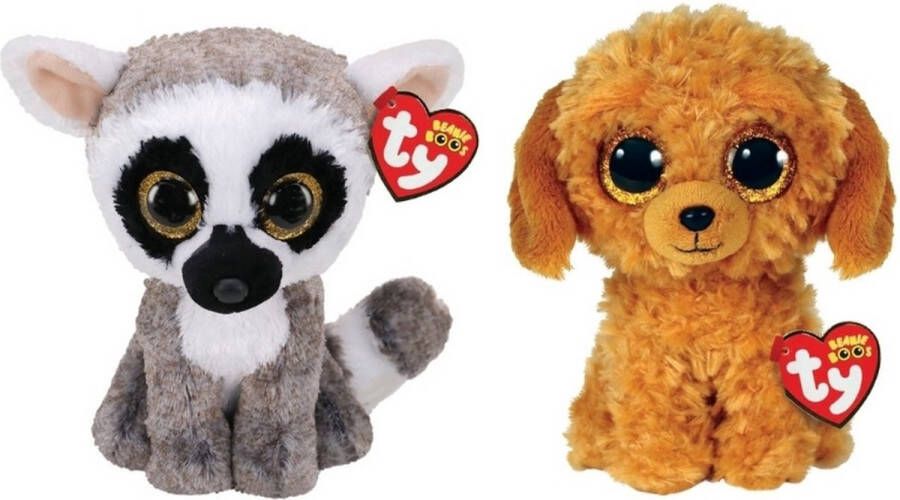 Ty Knuffel Beanie Boo&apos;s Linus Lemur & Golden Doodle Dog