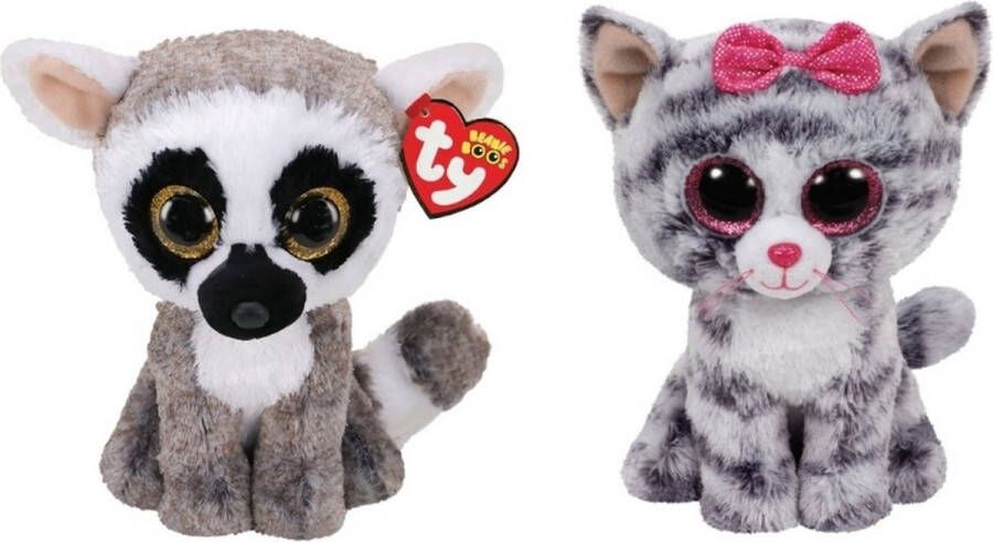 Ty Knuffel Beanie Boo's Linus Lemur & Kiki Cat