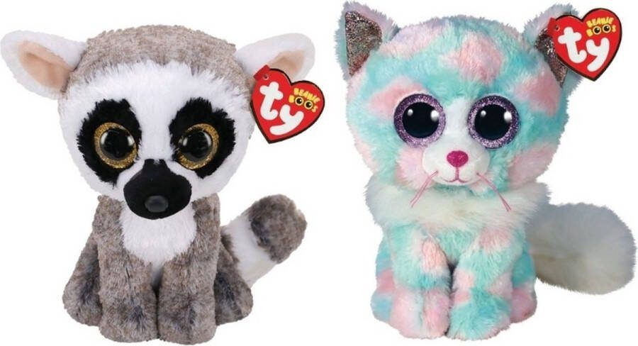Ty Knuffel Beanie Boo's Linus Lemur & Opal Cat