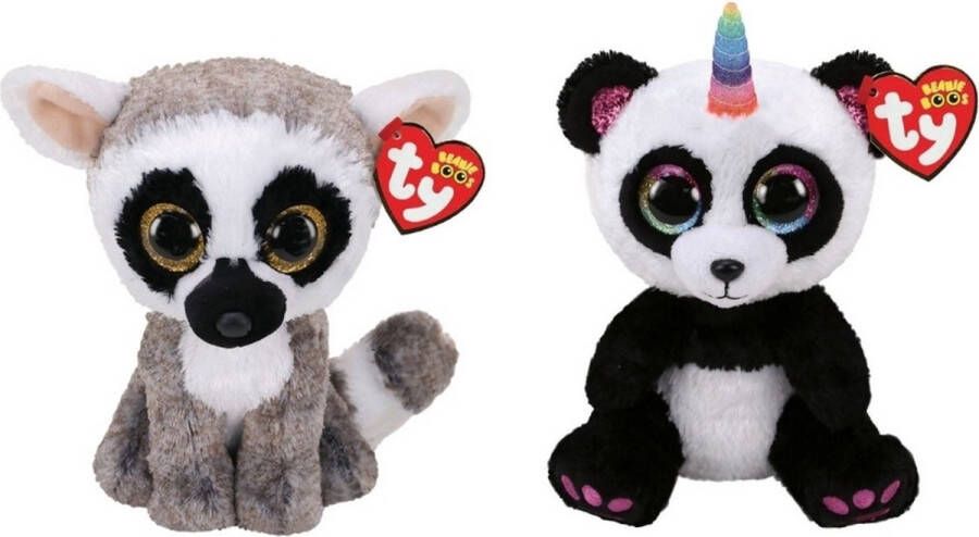 Ty Knuffel Beanie Boo&apos;s Linus Lemur & Paris Panda