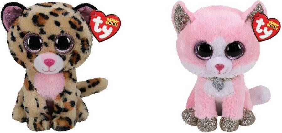 Ty Knuffel Beanie Boo&apos;s Livvie Leopard & Fiona Pink Cat