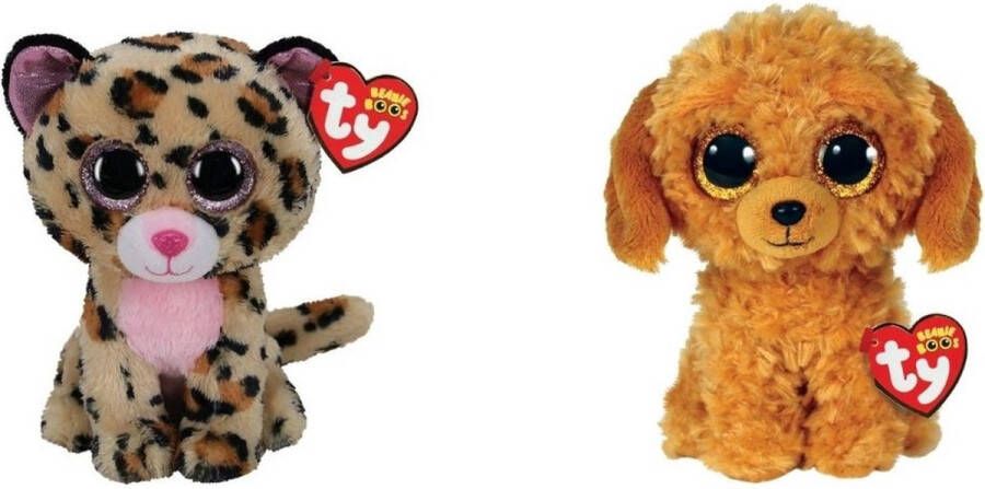 Ty Knuffel Beanie Boo&apos;s Livvie Leopard & Golden Doodle Dog