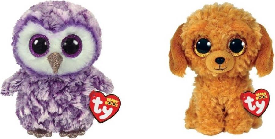 Ty Knuffel Beanie Boo&apos;s Moonlight Owl & Golden Doodle Dog