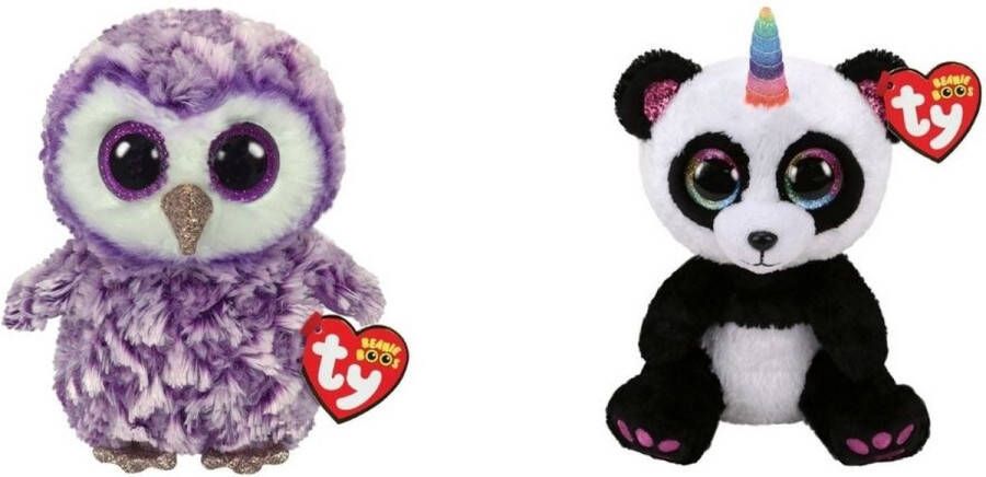 Ty Knuffel Beanie Boo&apos;s Moonlight Owl & Paris Panda