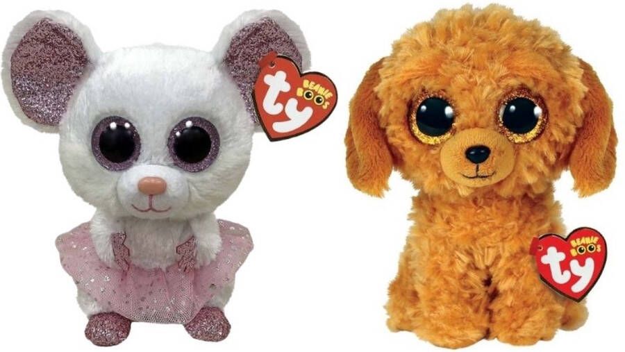 Ty Knuffel Beanie Boo&apos;s Nina Mouse & Golden Doodle Dog