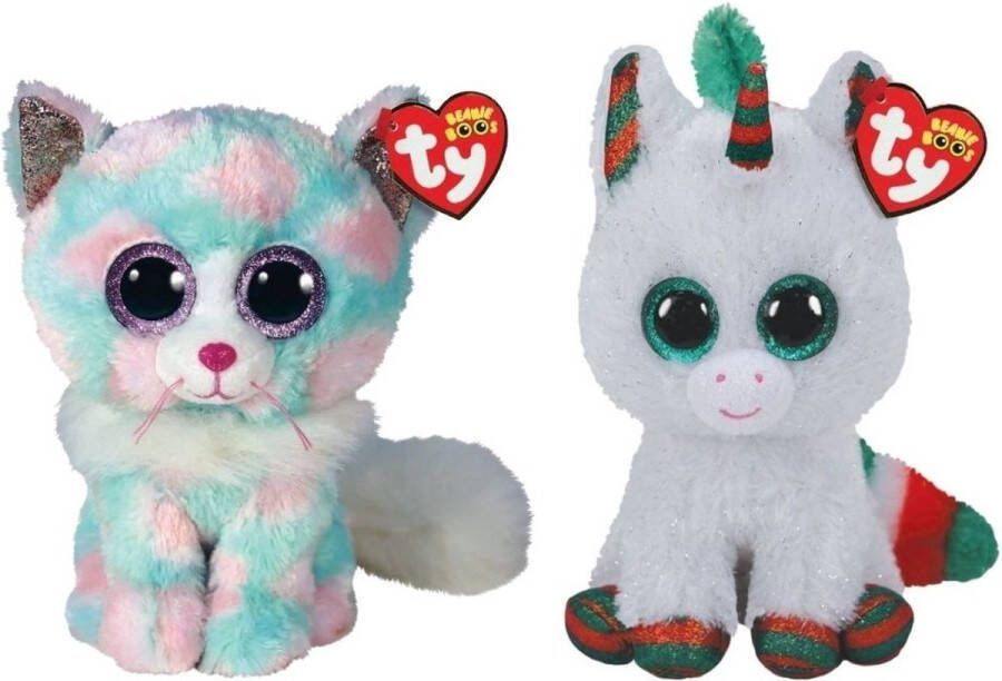 Ty Knuffel Beanie Boo's Opal Cat & Christmas Unicorn