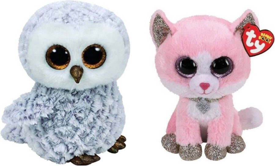 Ty Knuffel Beanie Boo&apos;s Owlette Owl & Fiona Pink Cat