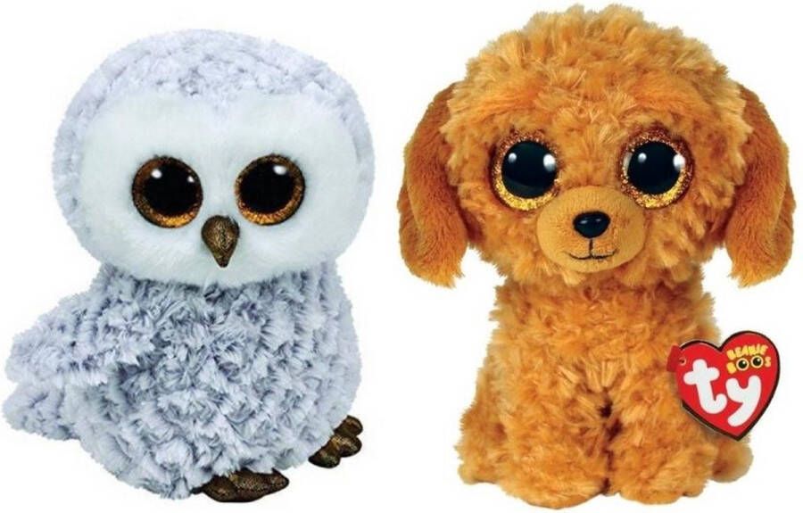 Ty Knuffel Beanie Boo&apos;s Owlette Owl & Golden Doodle Dog