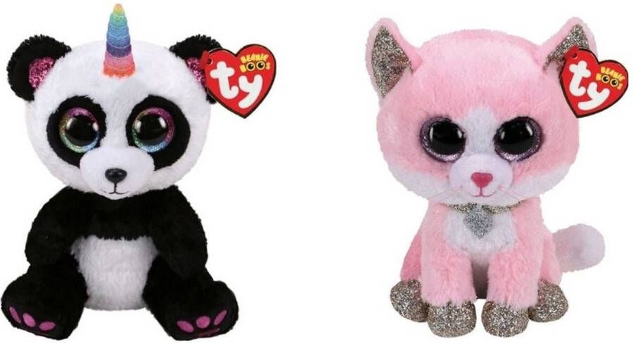 Ty Knuffel Beanie Boo&apos;s Paris Panda & Fiona Pink Cat