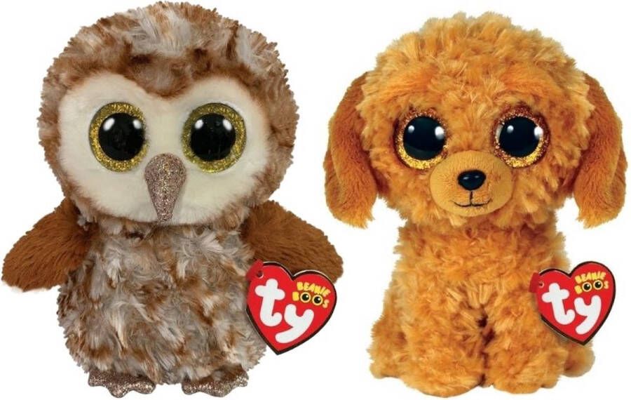 Ty Knuffel Beanie Boo&apos;s Percy Owl & Golden Doodle Dog