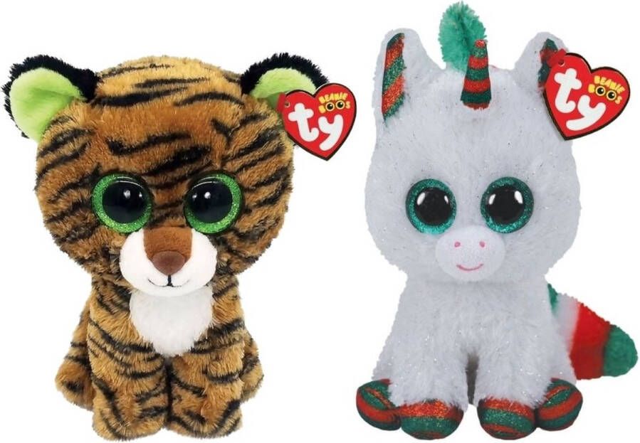 Ty Knuffel Beanie Boo&apos;s Tiggy Tiger & Christmas Unicorn