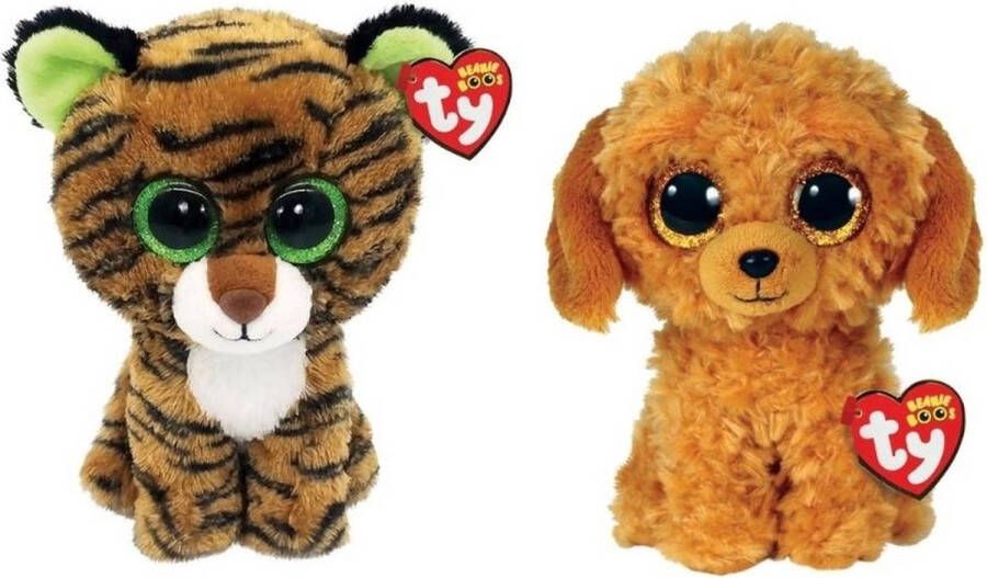 Ty Knuffel Beanie Boo&apos;s Tiggy Tiger & Golden Doodle Dog