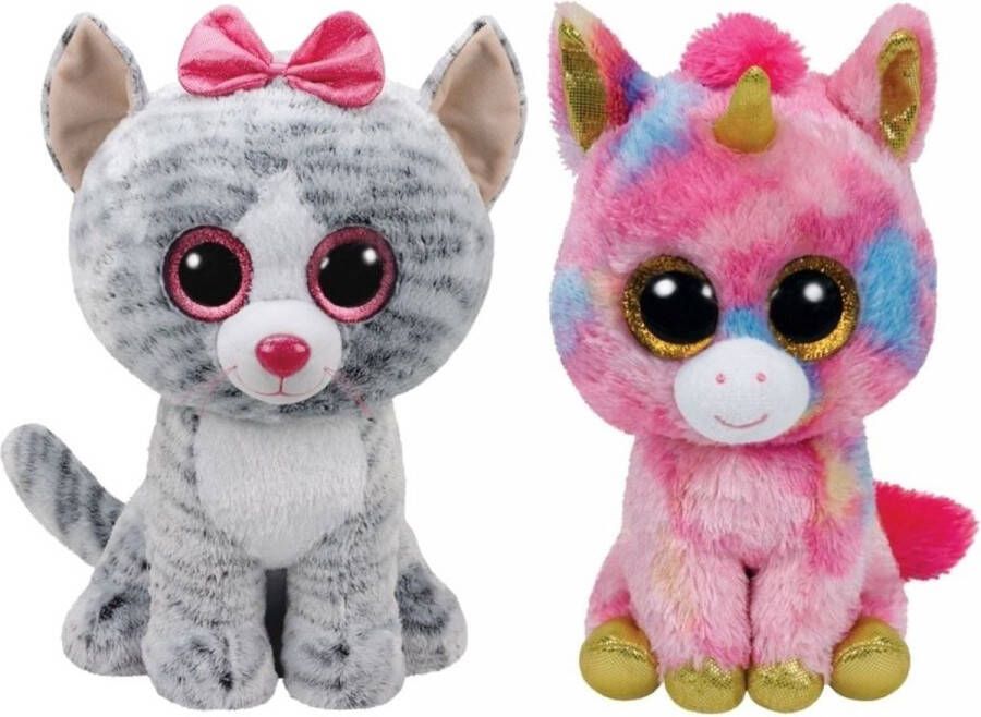 Ty Knuffel Beanie Boo&apos;s XL Kiki Cat & Fantasia Unicorn
