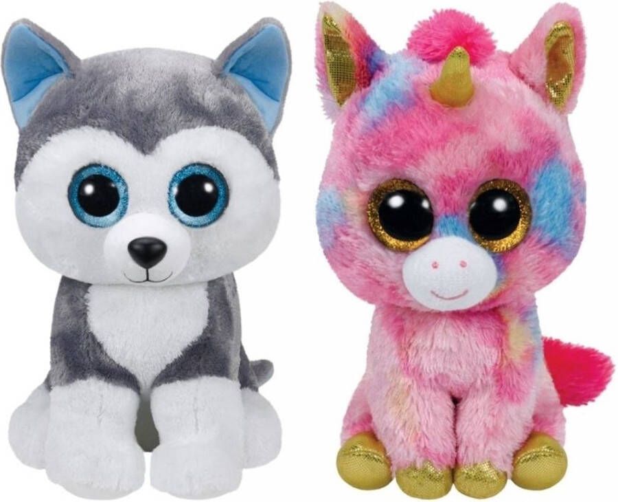 Ty Knuffel Beanie Boo&apos;s XL Slush Husky & Fantasia Unicorn