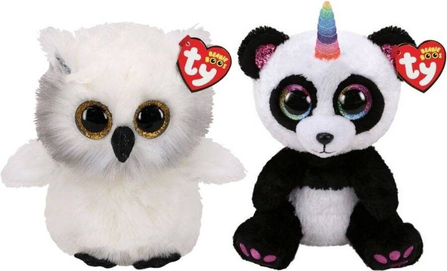 Ty Knuffel Beanie Buddy Austin Owl & Paris Panda