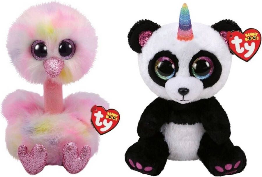 Ty Knuffel Beanie Buddy Avery Ostrich & Paris Panda