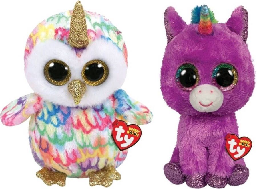 Ty Knuffel Beanie Buddy Enchanted Owl & Rosette Unicorn