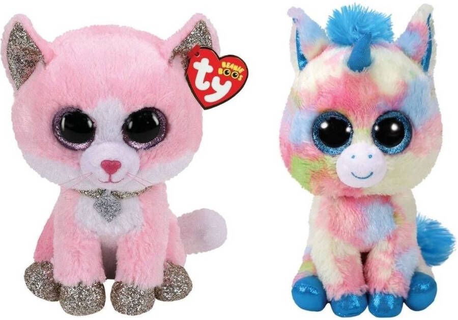 Ty Knuffel Beanie Buddy Fiona Pink Cat & Blitz Unicorn