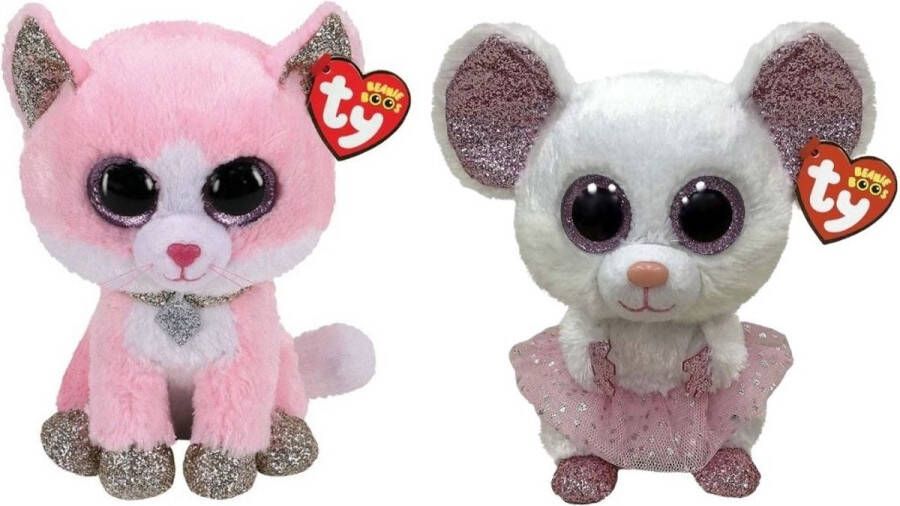 Ty Knuffel Beanie Buddy Fiona Pink Cat & Nina Mouse