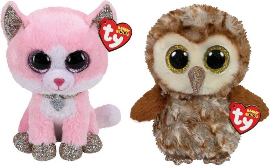 Ty Knuffel Beanie Buddy Fiona Pink Cat & Percy Owl