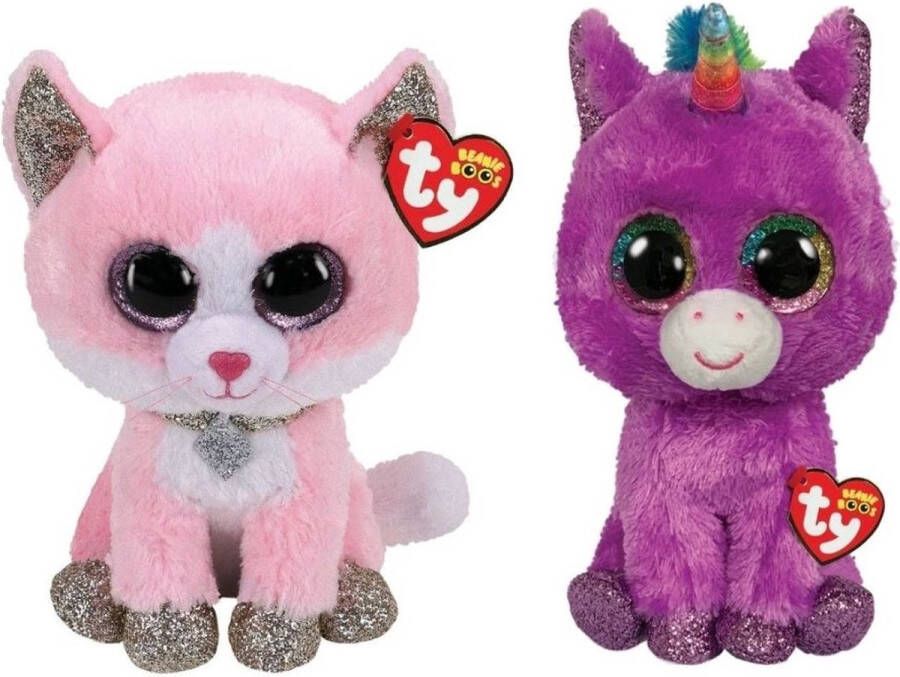 Ty Knuffel Beanie Buddy Fiona Pink Cat & Rosette Unicorn