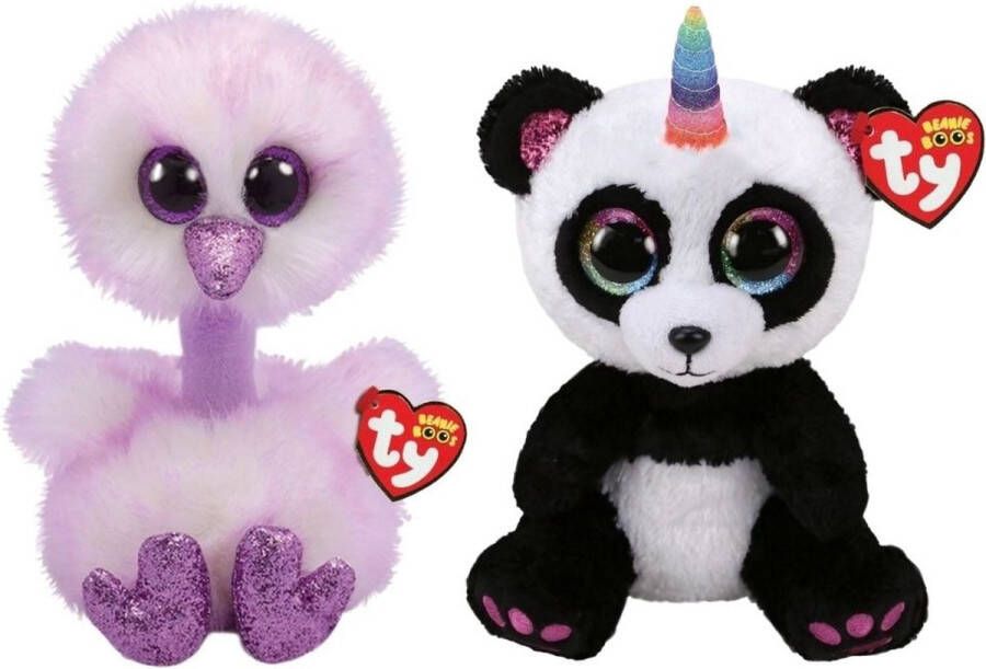 Ty Knuffel Beanie Buddy Kenya Ostrich & Paris Panda