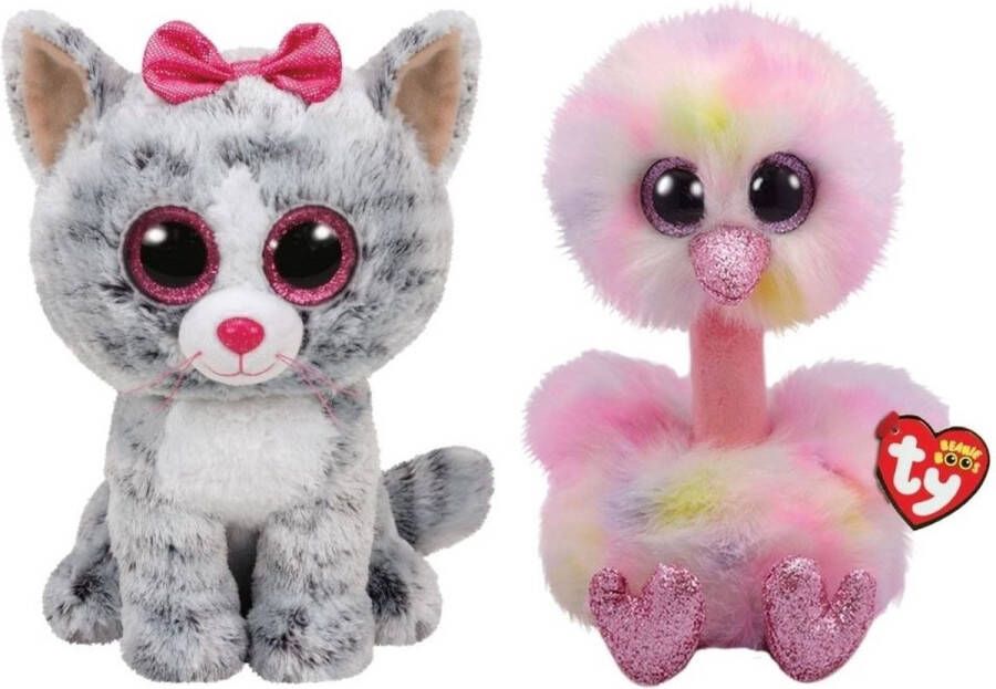 Ty Knuffel Beanie Buddy Kiki Cat & Avery Ostrich