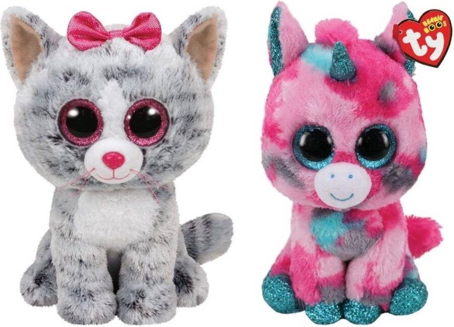 Ty Knuffel Beanie Buddy Kiki Cat & Gumball Unicorn