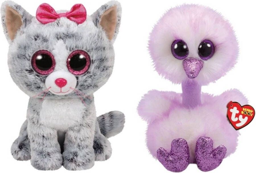 Ty Knuffel Beanie Buddy Kiki Cat & Kenya Ostrich