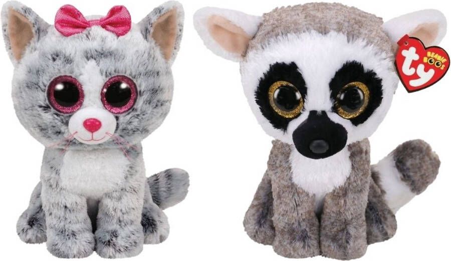 Ty Knuffel Beanie Buddy Kiki Cat & Linus Lemur