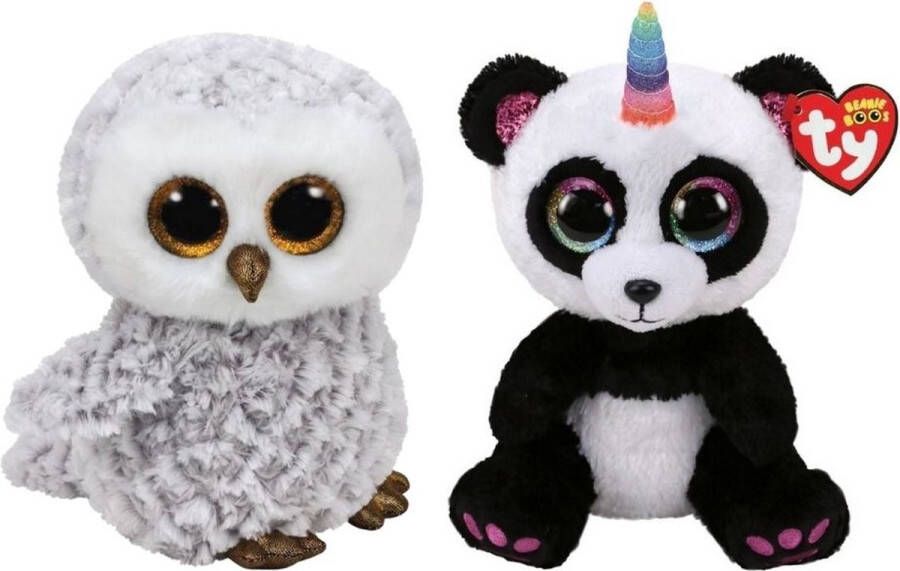 Ty Knuffel Beanie Buddy Owlette Owl & Paris Panda