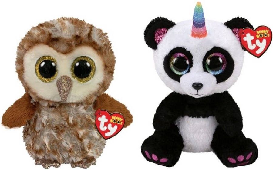 Ty Knuffel Beanie Buddy Percy Owl & Paris Panda