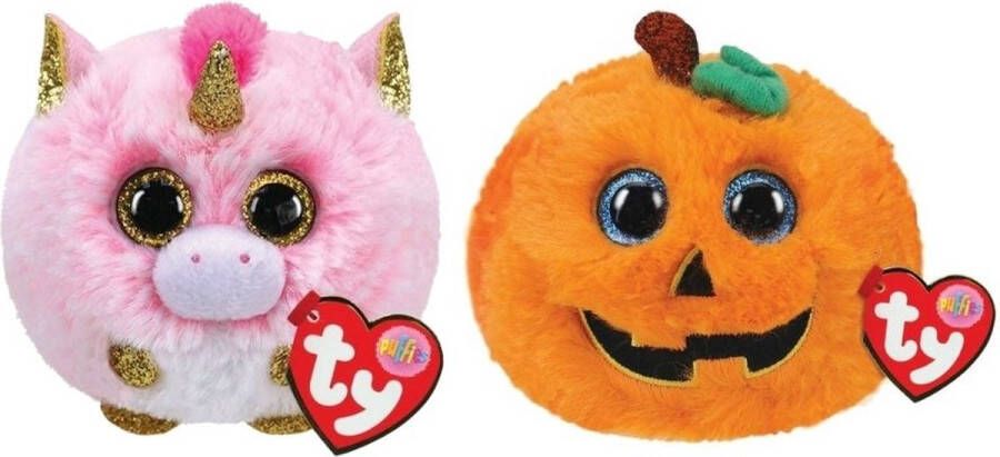 Ty Knuffel Teeny Puffies Fantasia Unicorn & Halloween Pumpkin