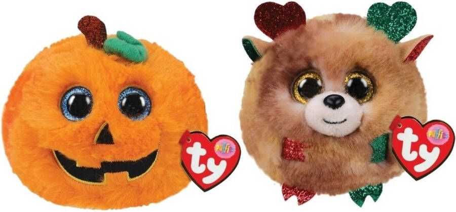 Ty Knuffel Teeny Puffies Halloween Pumpkin & Christmas Reindeer