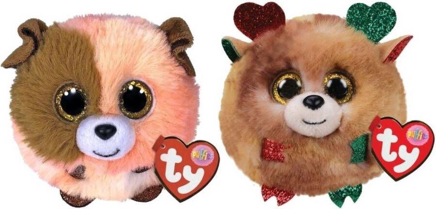 Ty Knuffel Teeny Puffies Mandarin Dog & Christmas Reindeer