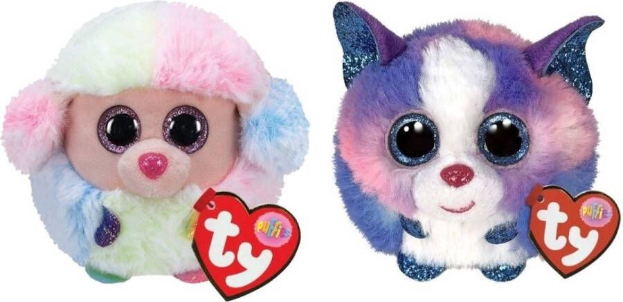 Ty Knuffel Teeny Puffies Rainbow Poodle & Cleo Husky