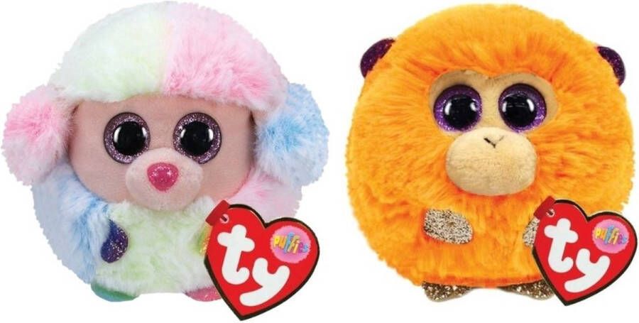 Ty Knuffel Teeny Puffies Rainbow Poodle & Coconut Monkey