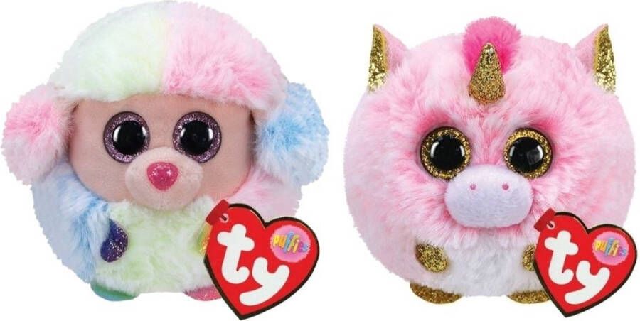 Ty Knuffel Teeny Puffies Rainbow Poodle & Fantasia Unicorn
