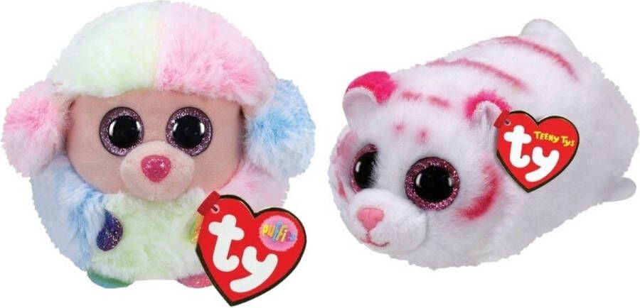 Ty Knuffel Teeny Puffies Rainbow Poodle & Tabor Tiger