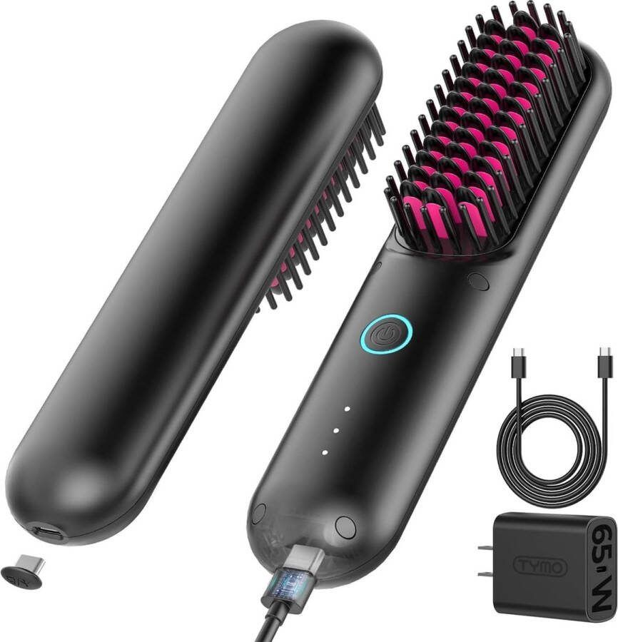 TYMO draadloze stijltangborstel Porta Pro stijltang voor op reis lichtgewicht mini negatief-ionische stijltang styling hete kam oplaadbare draadloze stijltang voor buiten