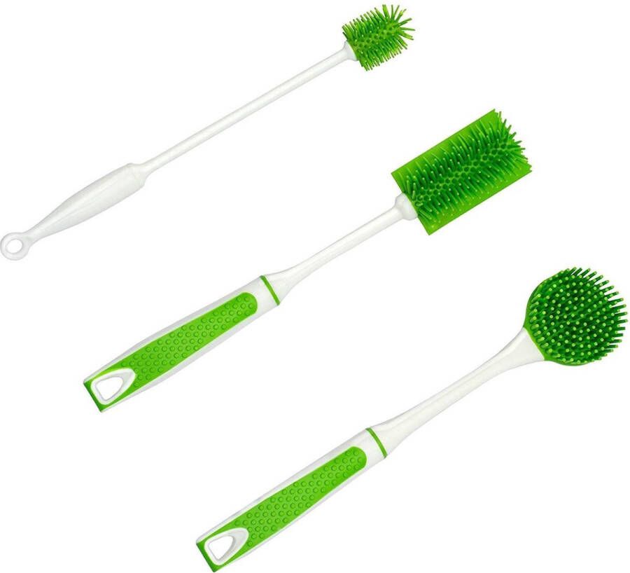 TZ Afwasborstel set drie stuks groen Siliconen hygiënische wasborstels voor schoonmaak Duurzame borstels geschikt voor vaatwasser Hoogwaardig materiaal Antibacterieel