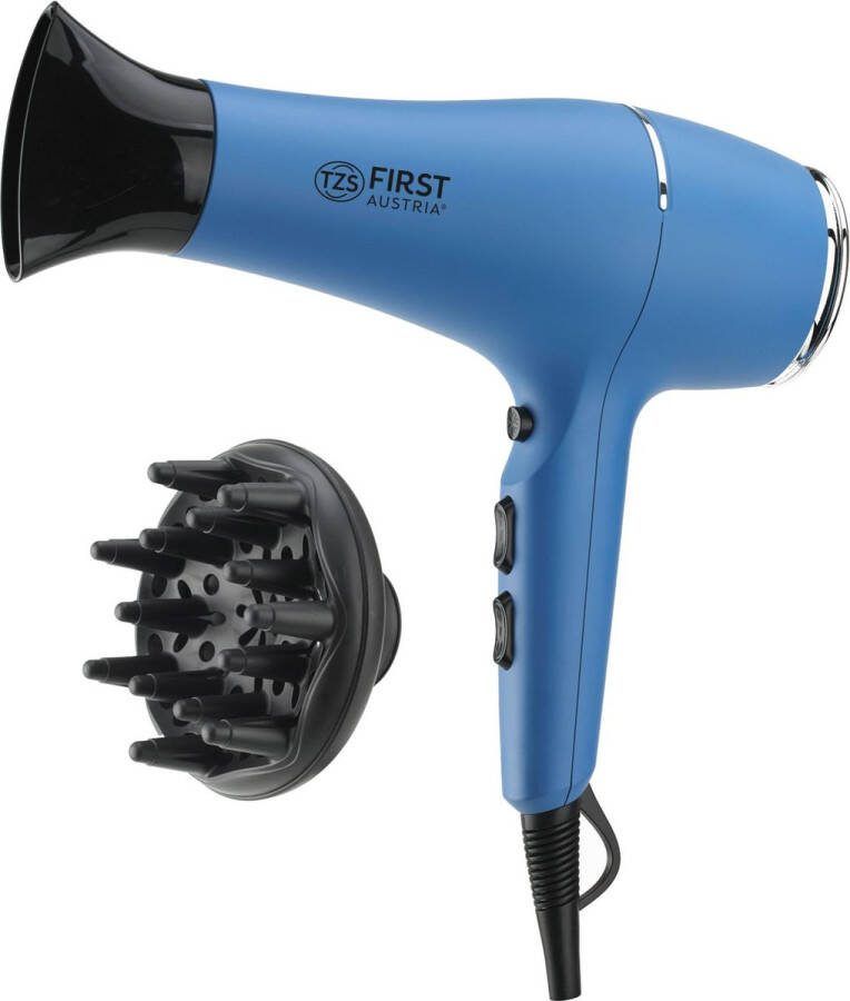 TZS FIRST AUSTRIA Föhn Haardroger 2200W Fohn met diffuser en blaasmond Coolshot Blauw