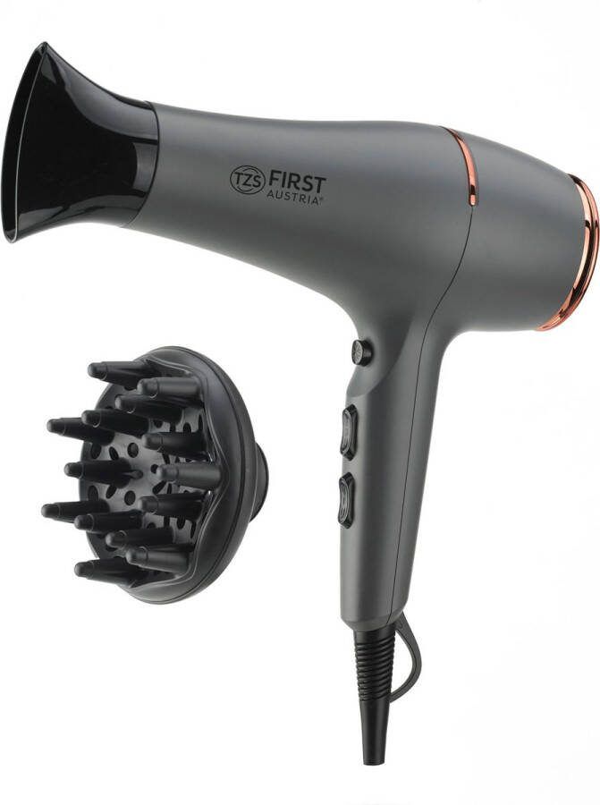 TZS FIRST AUSTRIA Föhn Haardroger 2200W Fohn met diffuser en blaasmond Coolshot Grijs