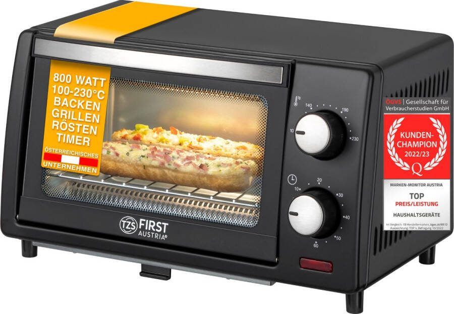 TZS FIRST AUSTRIA Mini oven 10L vrijstaande oven 800W max 230°C Timer Zwart