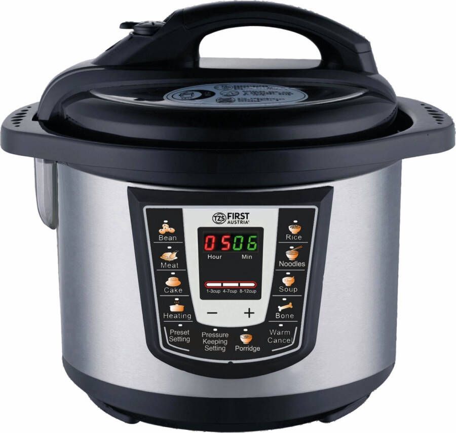 TZS FIRST AUSTRIA Multicooker 6L 1000W Snelkookpan Rijstkoker 9 Kookfuncties RVS Timer Zilver